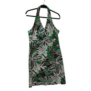 Jones New York Signature Dress Halter Size 12 Tropical Leaf Print Stretch Womens
